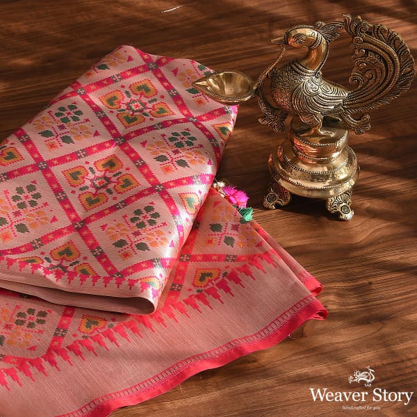 Handwoven Pink Gharchola Patola Dupatta