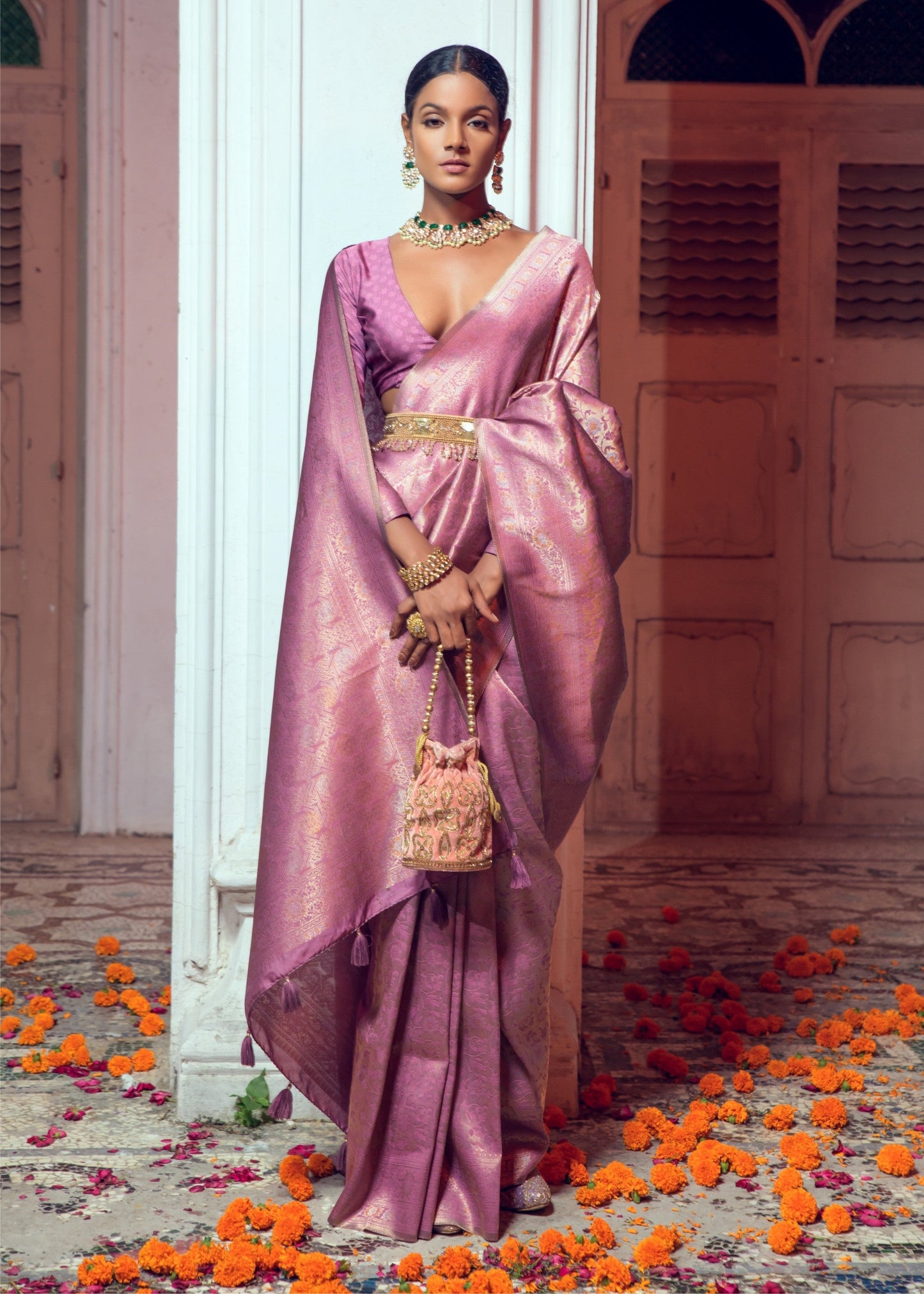 Fandango Pink Zari Woven Silk Saree