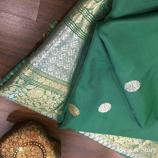 Handwoven Green Banarasi Dupatta with Kadhwa Booti