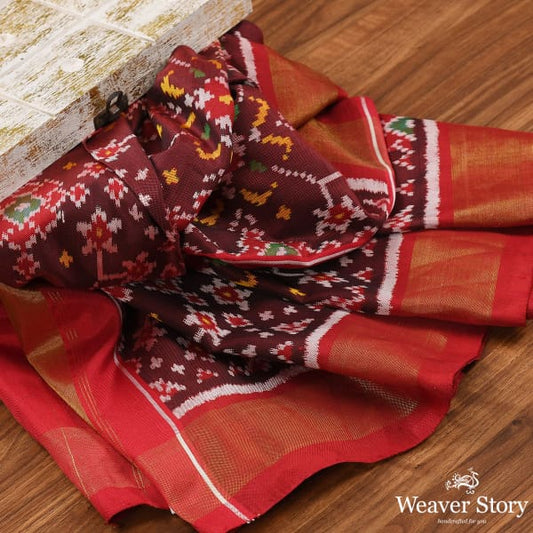 Handwoven Mahroon Red Patola Dupatta
