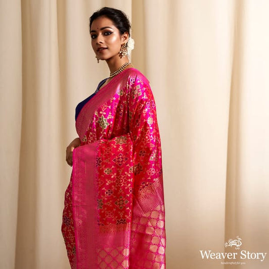 Handwoven Rani Pink Patola Saree
