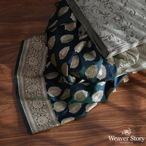 Handwoven Green Katan Silk Cutwork Booti Dupatta