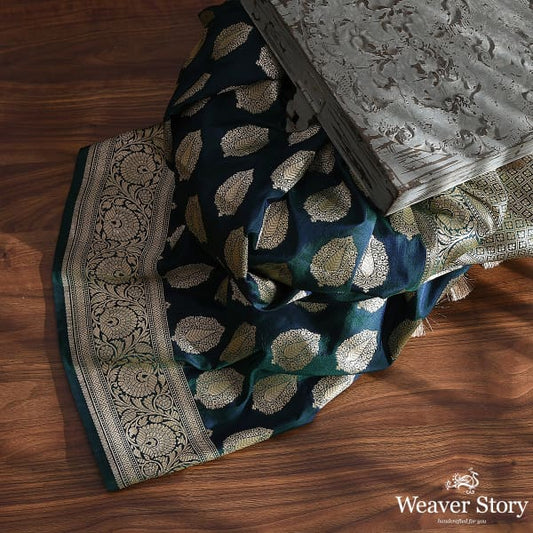 Handwoven Green Katan Silk Cutwork Booti Dupatta