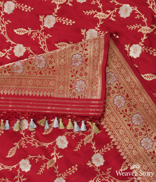 Handwoven Red and Rani Dual Tone Sona Rupa Kadhwa Jaal Dupatta