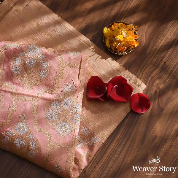 Handwoven Light Peach Kadhwa Jangla Dupatta