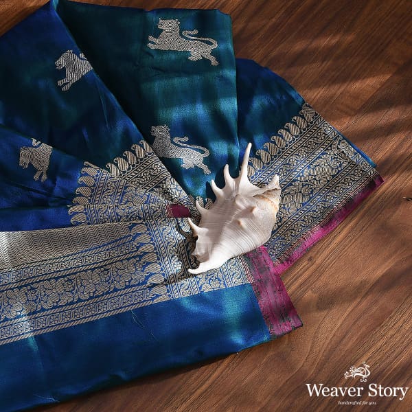 Handwoven Blue Banarasi Dupatta with Lion Motifs