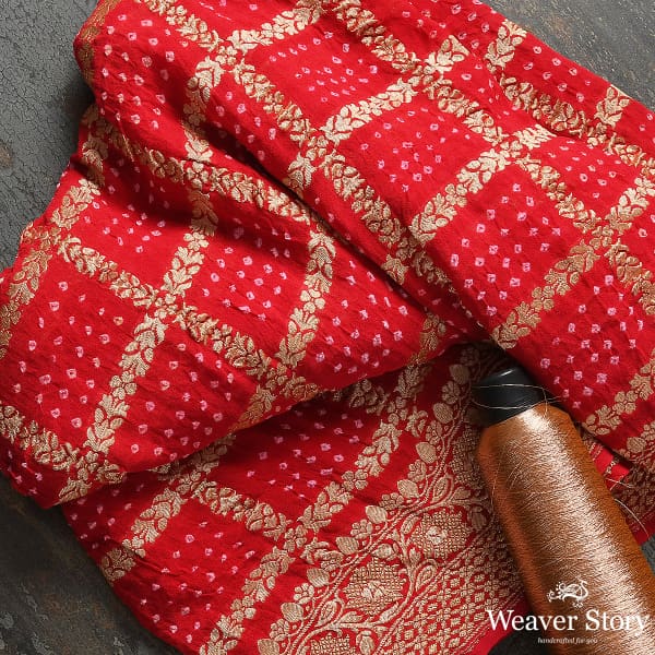 Handwoven Red Banarasi Bandhej Dupatta