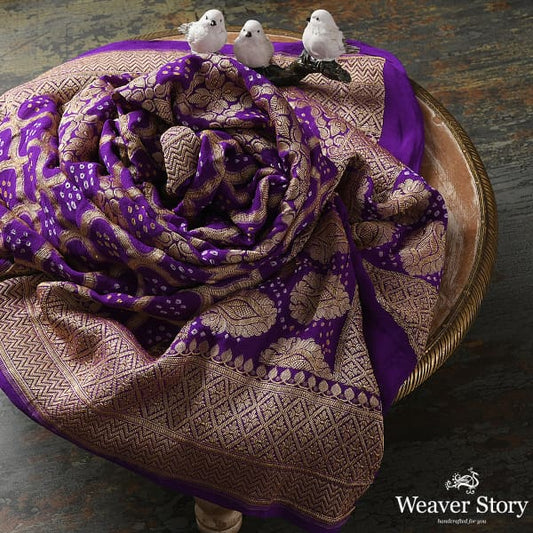 Handwoven Purple Banarasi Bandhej Dupatta