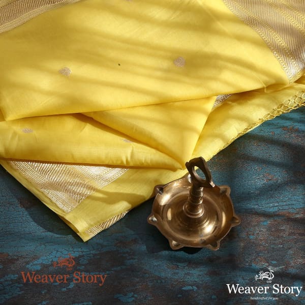Handwoven Yellow Banarasi Cotton Kadhwa Booti Dupatta