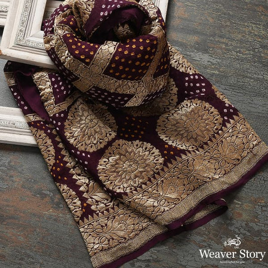 Handwoven Maroon  Banarasi Bandhej Dupatta
