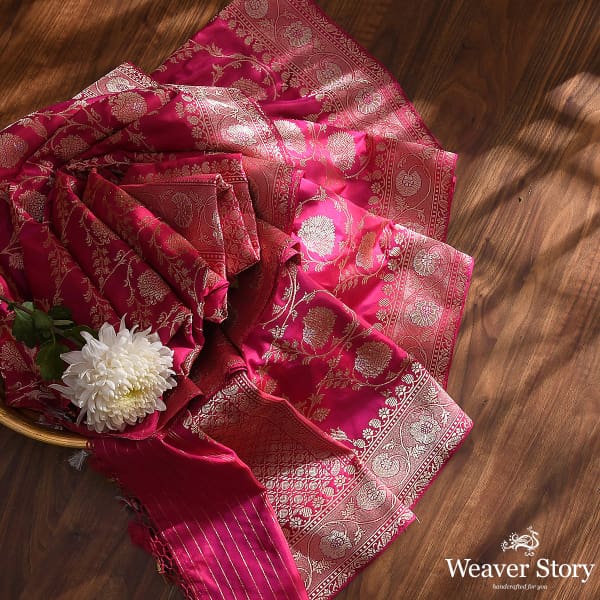 Handwoven Pink Kadhwa Jangla Dupatta with Floral Border