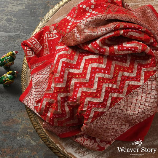 Handwoven Red Banarasi Bandhej Dupatta