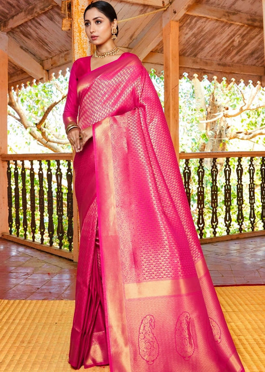 Hot Pink Woven Kanjivaram Saree:Limited Edition