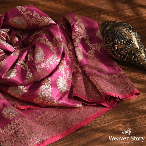 Handwoven Rose Pink Sona Rupa Kadhwa Jangla Dupatta