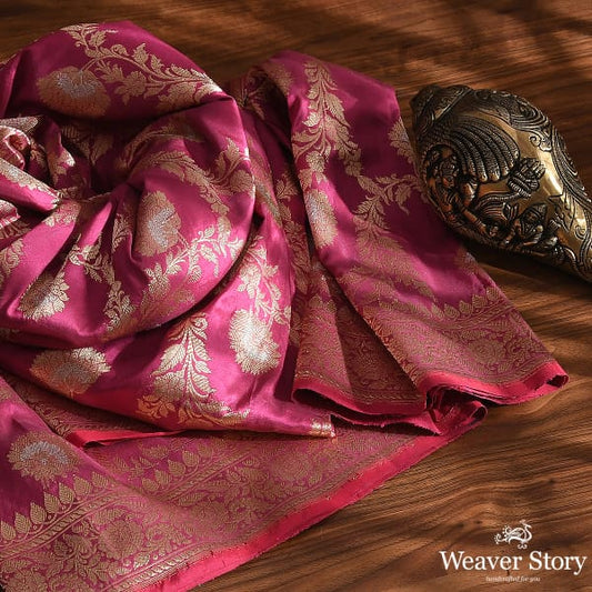 Handwoven Rose Pink Sona Rupa Kadhwa Jangla Dupatta