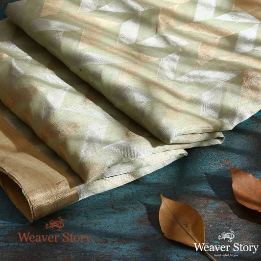 Handwoven Light Green Cotton Silk Chanderi Dupatta with Gold and Silver Zari