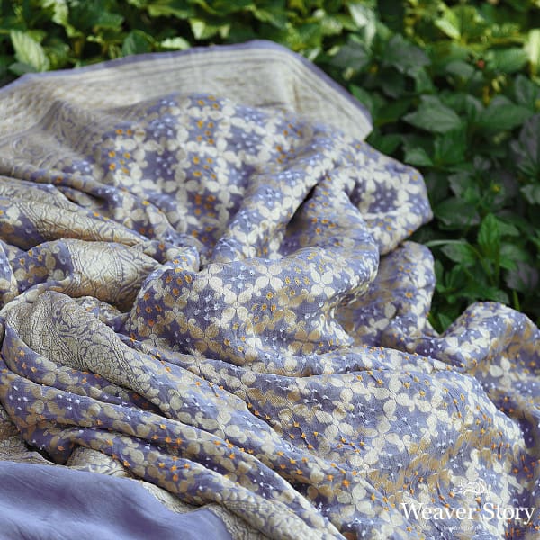 Handwoven Grey Banarasi Bandhej Dupatta