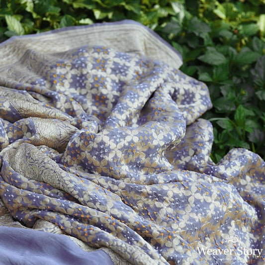 Handwoven Grey Banarasi Bandhej Dupatta