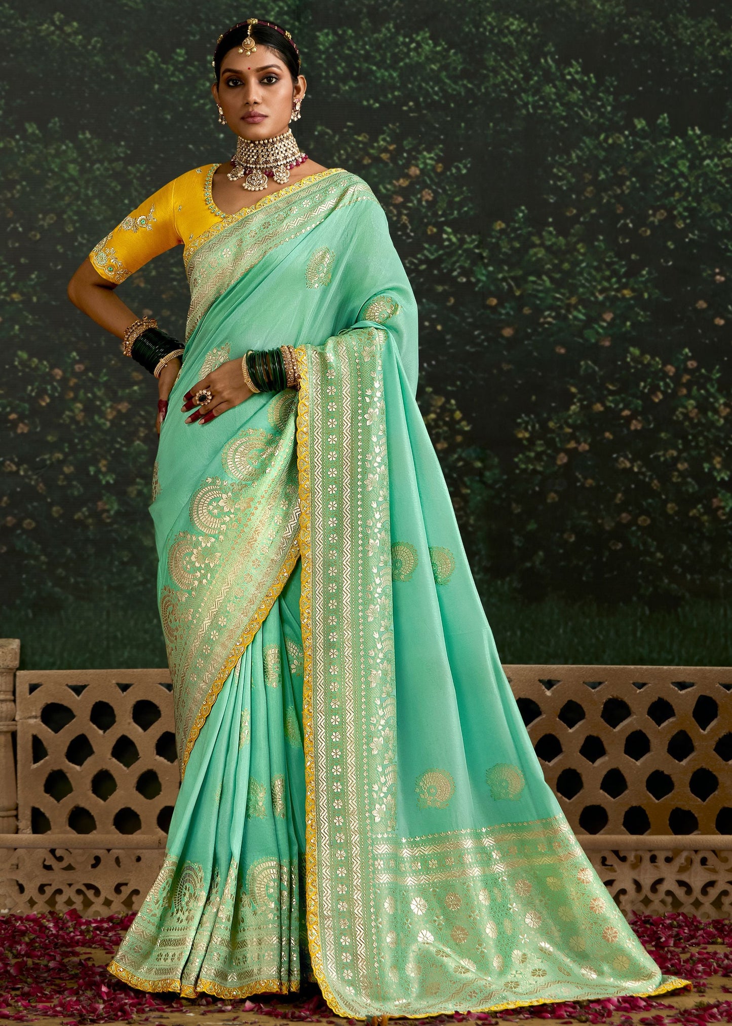 Pastel and Yellow Viscose silk Saree with Zari work