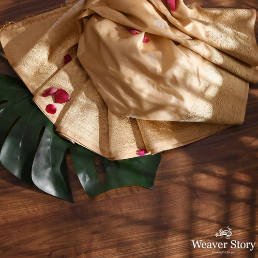 Handwoven Golden Beige Kadhwa Booti Dupatta with Floral Border