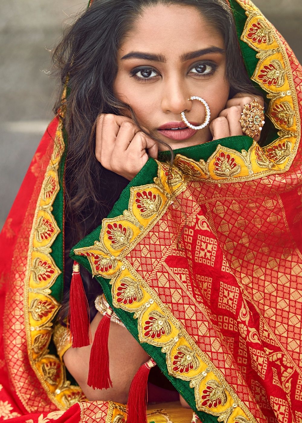 Yellow & Green Banarasi Kanjivaram Silk Lehenga