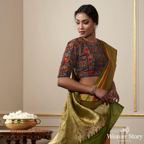 Handwoven Mustard Pashmina Saree