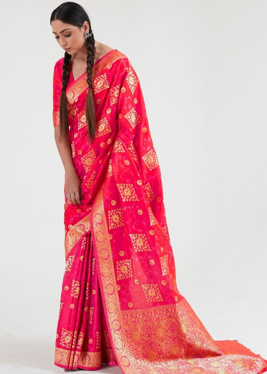 Tulip Pink Zari Woven Banarasi Silk Saree