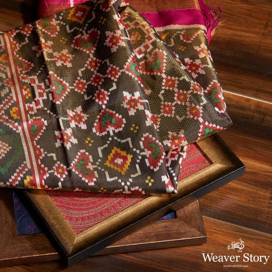 Handwoven Black and Gold Patola Dupatta with Tissue