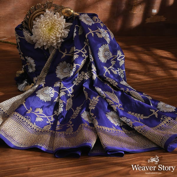 Handwoven Deep Blue Kadhwa Jangla Dupatta