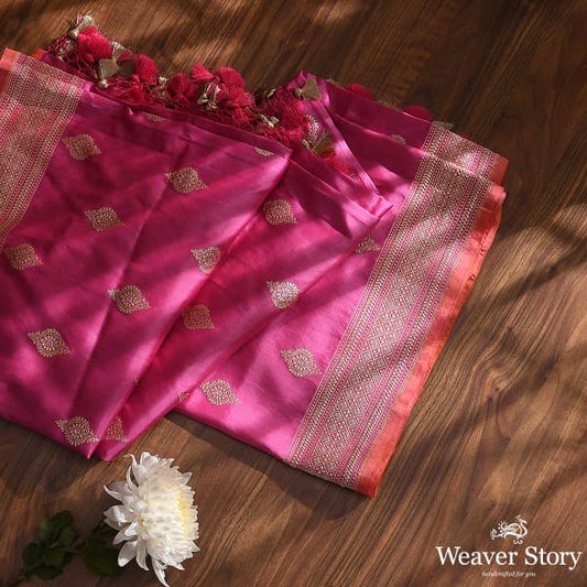 Handwoven Pink Banarasi Kadhwa Booti Dupatta