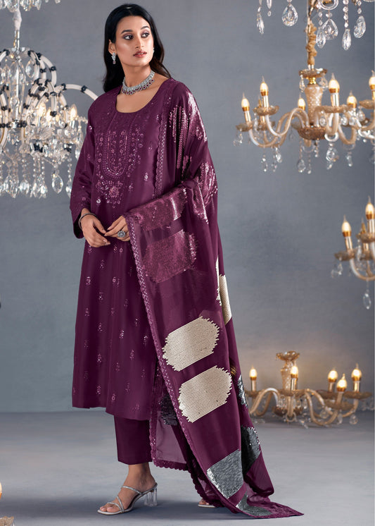 Maroon Hazel Russian Silk Sequins Salwar Suit