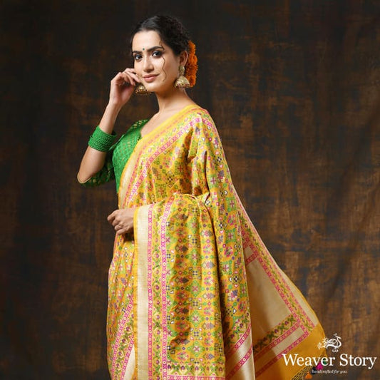 Handwoven Pink Banarasi Patola Saree