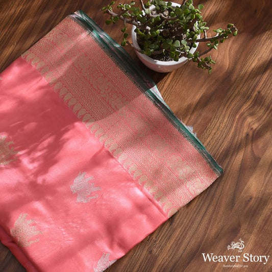 Handwoven Pink Banarasi Elephant Motif Dupatta