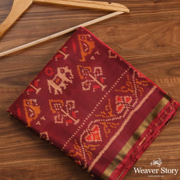 Handwoven Single Ikat Patola Dupatta in Mahroon