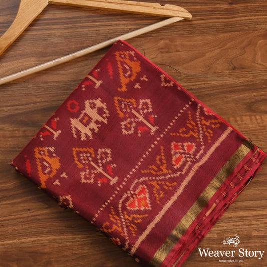 Handwoven Single Ikat Patola Dupatta in Mahroon