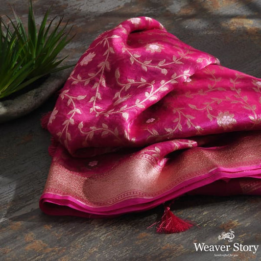 Handwoven Pink Organza Meenakari Jaal Dupatta