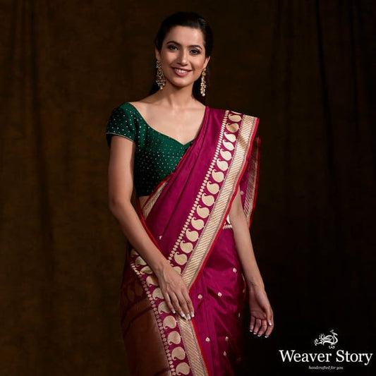 Handwoven Purple Dual Tone Paisley Border Saree