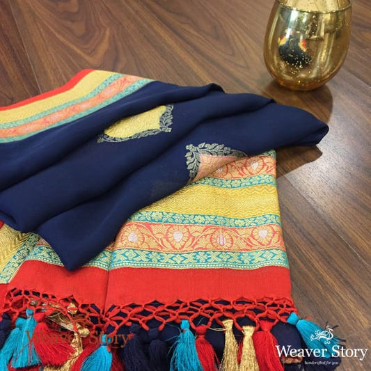 Handwoven Blue Georgette with Hand Painted Border