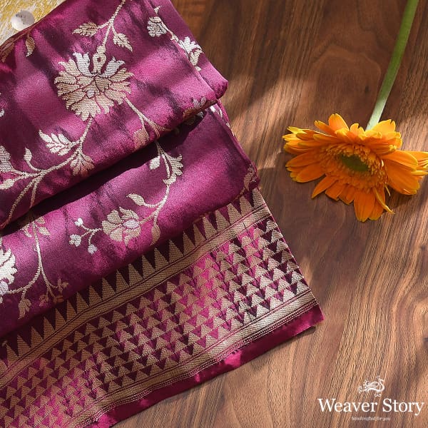 Handwoven Wine Banarasi Cutwork Jangla Dupatta
