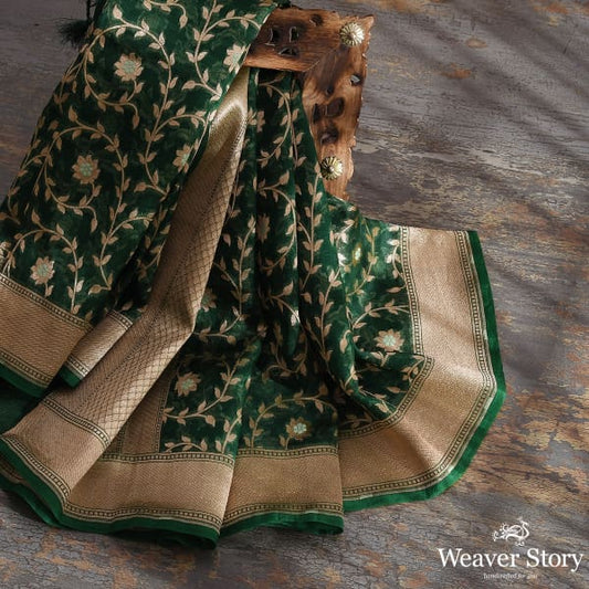 Handwoven Green Organza Meenakari Jaal Dupatta
