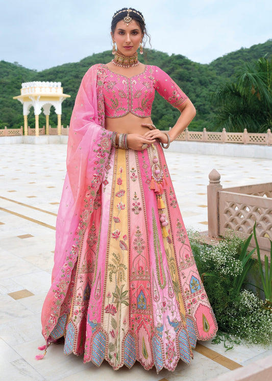 Shades of Pink Viscose Tissue Lehenga Choli with Embroidery Work