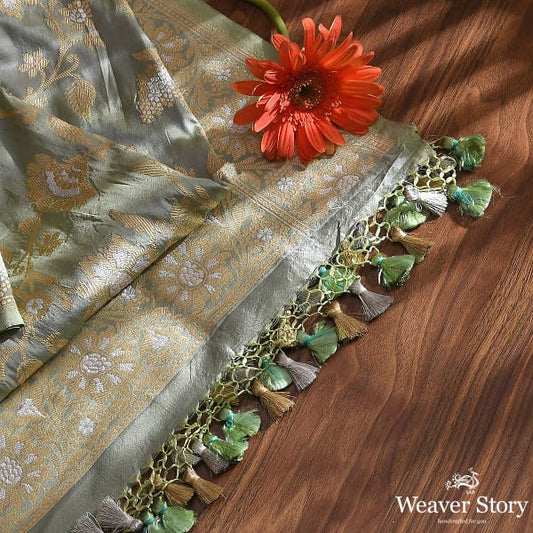 Handwoven Powder Blue Sona Rupa Kadhwa Jangla Dupatta