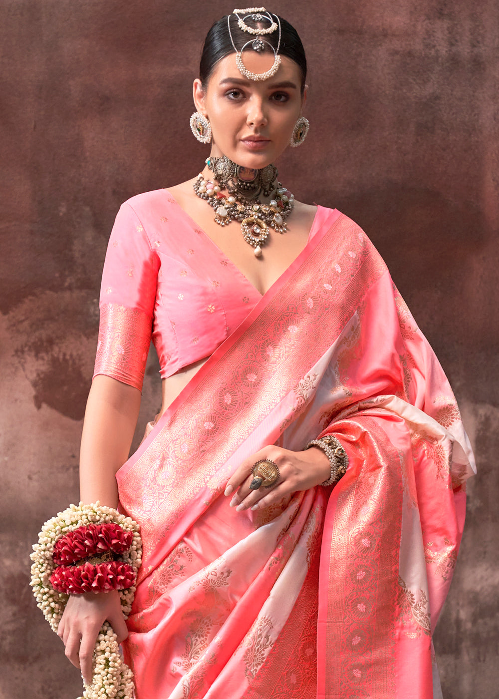 Peach Pink Rangkaat Handloom Silk Saree