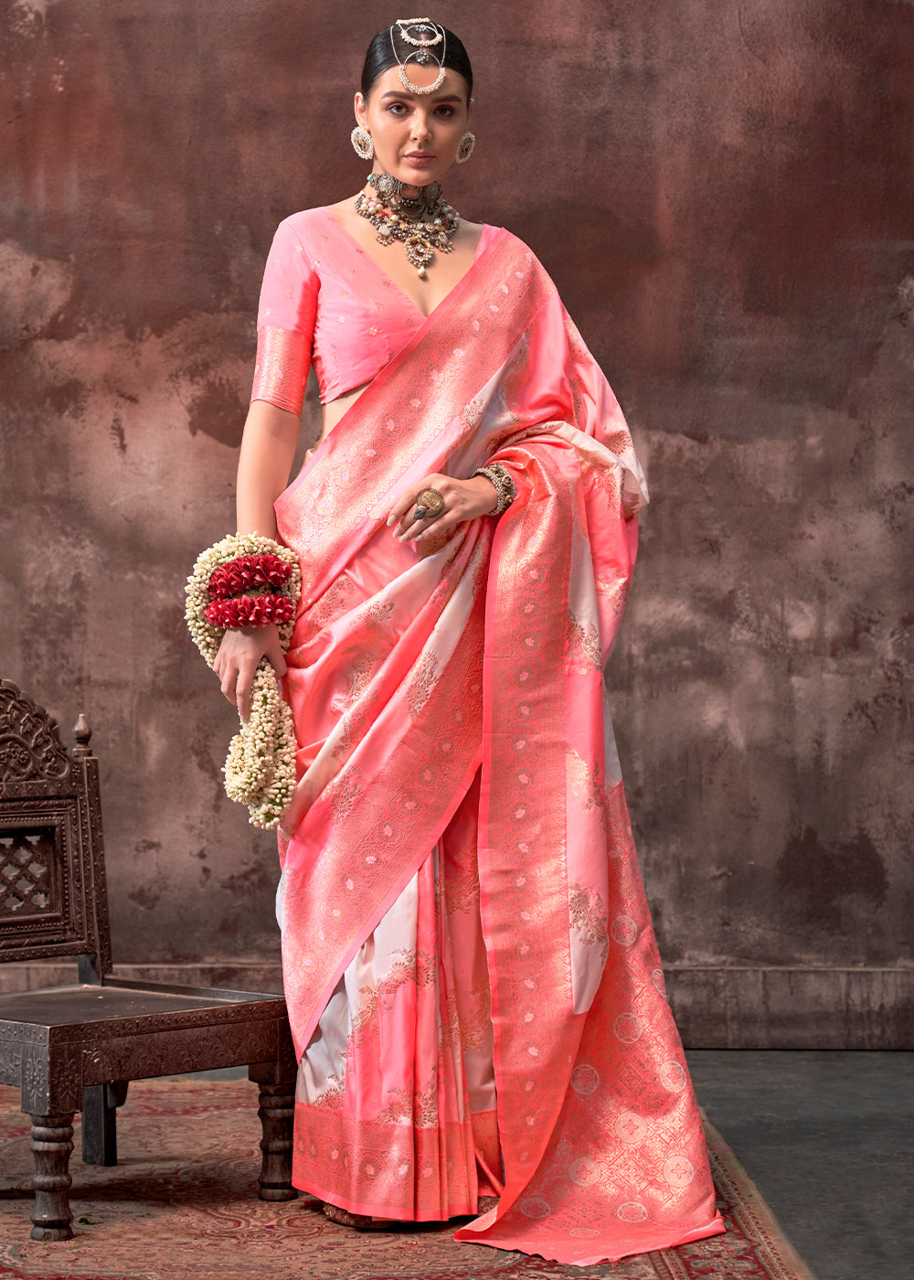 Peach Pink Rangkaat Handloom Silk Saree