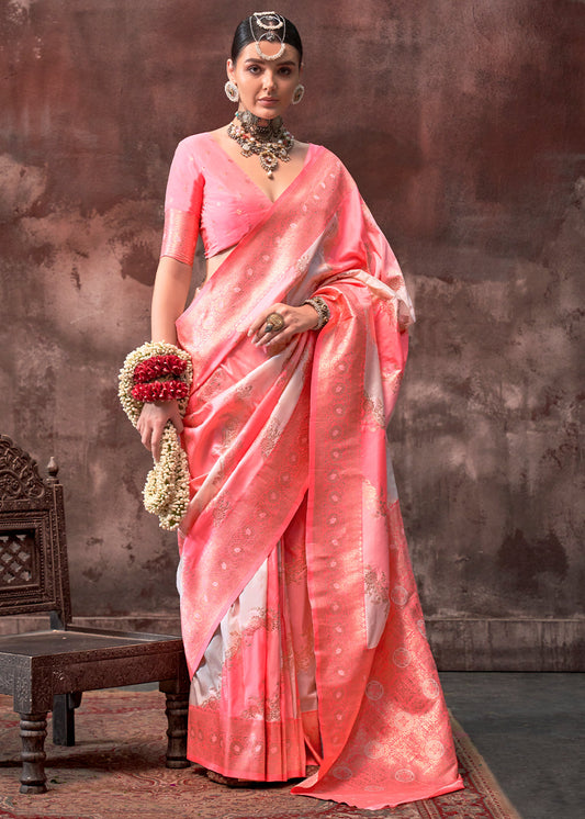 Peach Pink Rangkaat Handloom Silk Saree