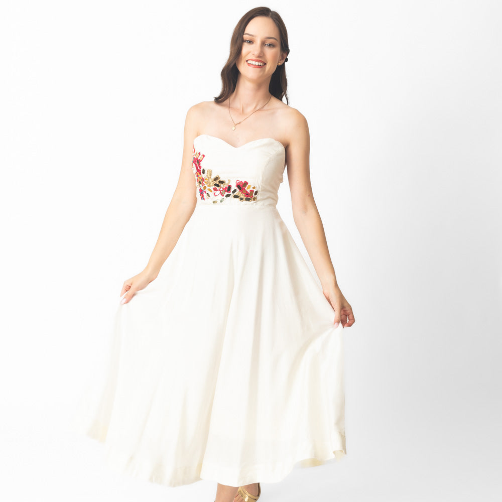 Mona Midi Off Shoulder Dress with Hand Embroidery