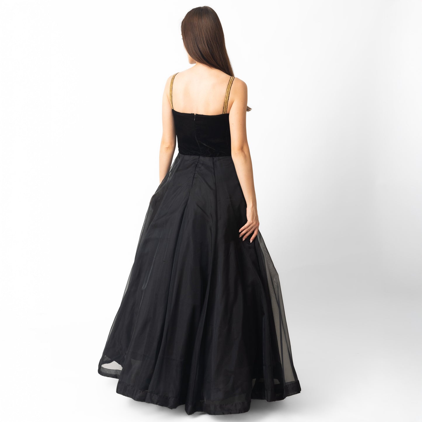 Vee Black Gown with Hand Embroidery