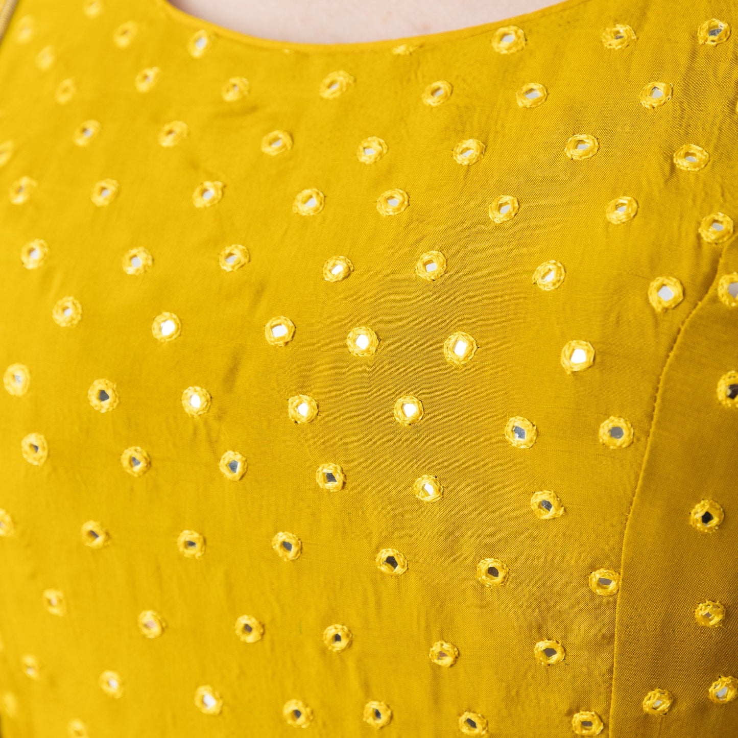 Landau Yellow Dress with Mirror Embroidery