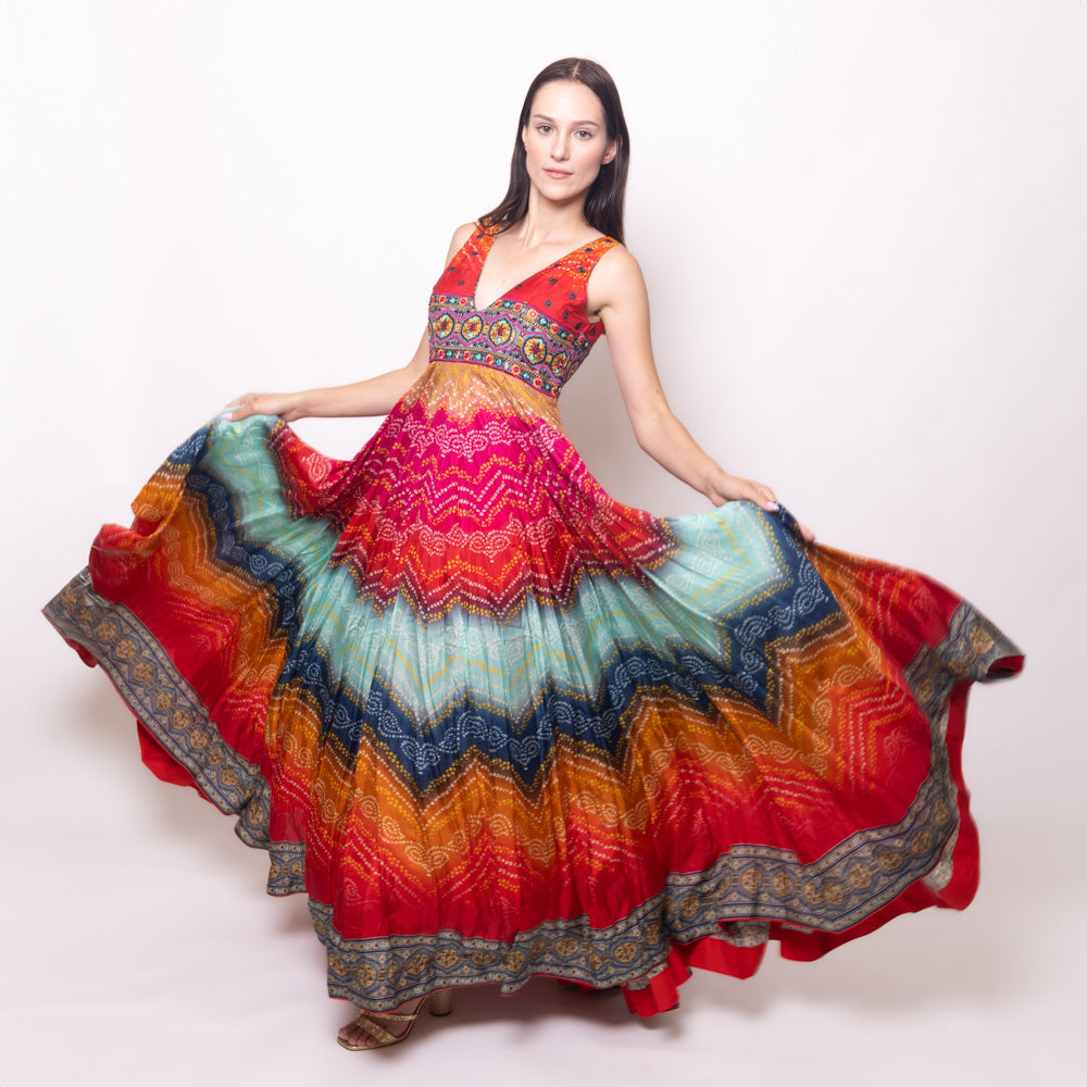 Leandra Long Dress with Bandhani Print