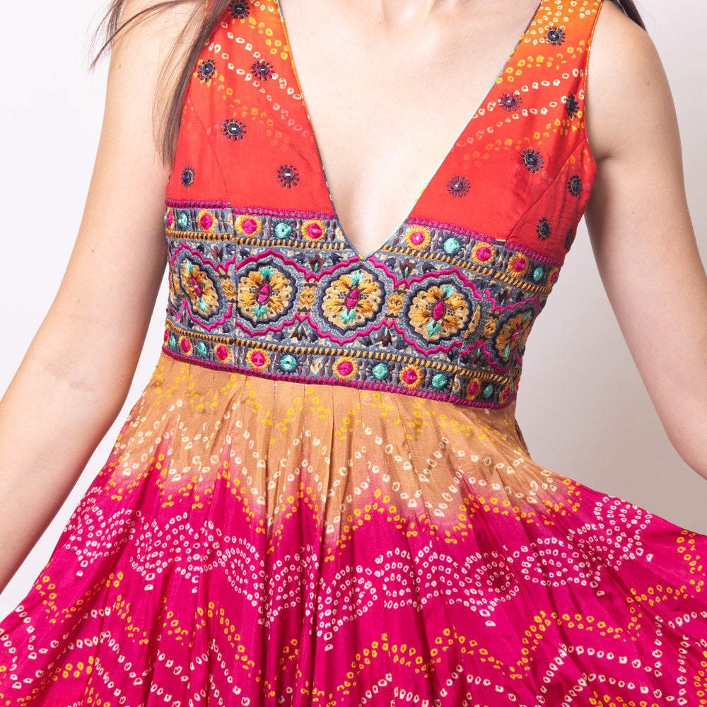 Leandra Long Dress with Bandhani Print